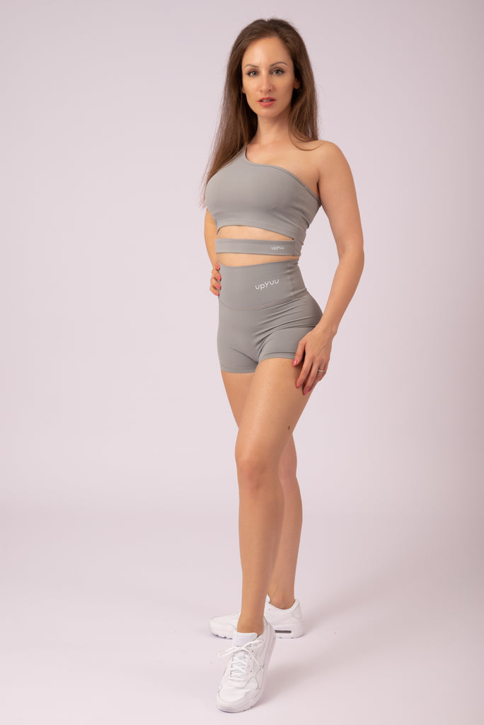 upyuu Confidence Set - Dynamic Grey (One Shoulder Bra + Shorts)