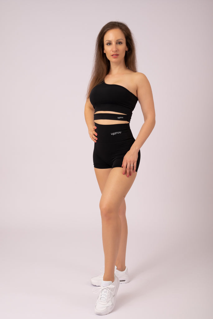 upyuu Confidence Set - Classic Black (One Shoulder Bra + Shorts)