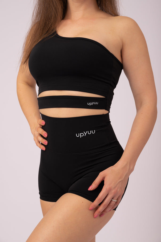 upyuu Confidence Set - Classic Black (One Shoulder Bra + Shorts)
